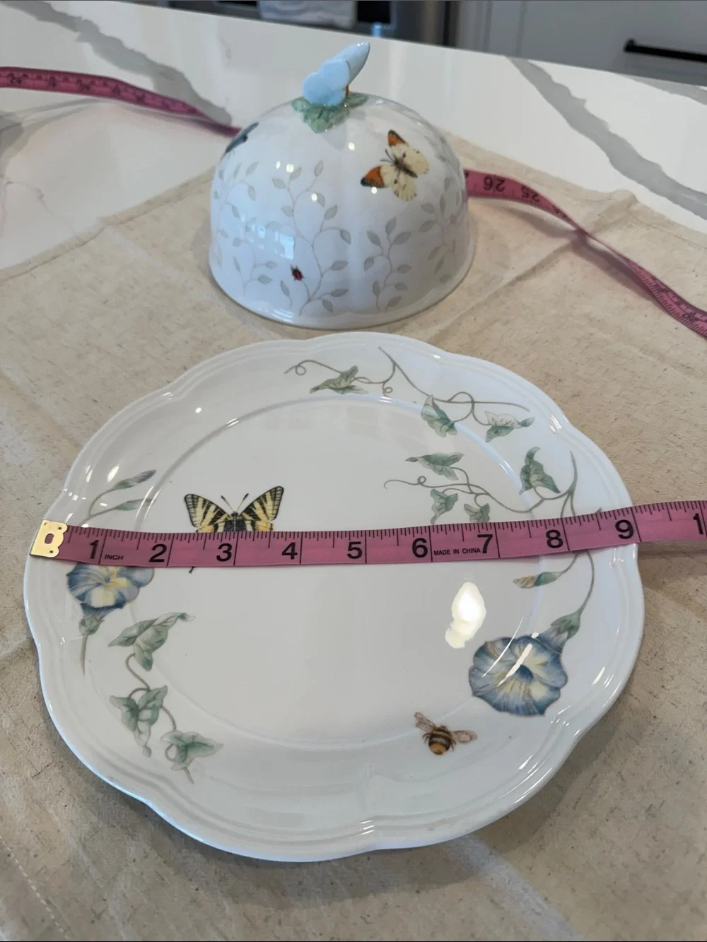 Lenox Butterfly Meadow Covered Butter Cheese Dish and Dome